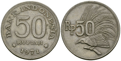 Индонезия 50 рупий 1971 райская птица KM 35 медно-никель 4138-1237
