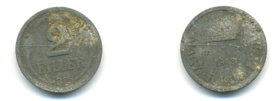 Венгрия 2 филлера 1943 ВР KM 519 цинк 83-1223
