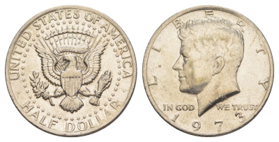 США 1/2 доллара (50 центов) 1973 Джон Кеннеди KM 202b медь плакированная медно-никелем aUNC 4521-732