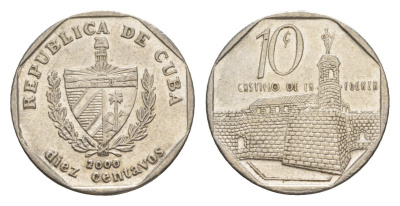 Куба 10 сентаво 2000 форт в Гаване Ла-Фуэрса KM 576.2, JMA MC20, Schoen 714 сталь плакированная никелем 4644-744