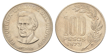 Уругвай 100 песо 1973 год-тип KM 59 медь цинк никель aUNC 4666-1253