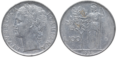 Италия 100 лир 1956 R KM 96.1 нержавеющая сталь 4144-116