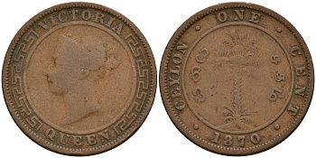 Цейлон 1 цент 1870 Виктория (1837-1901)  медь 4595-332