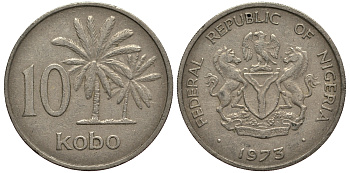 Нигерия 10 кобо 1973 пальмы KM 10.1 медно-никель 4182-341