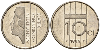 Нидерланды 10 центов 1995 Беатрикс (1980-2013) KM 203 никель  UNC  4598-134