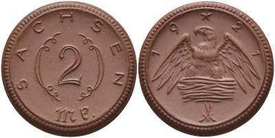 Саксония 2 марки 1921 J. N 56 фарфор 1094-1-84
