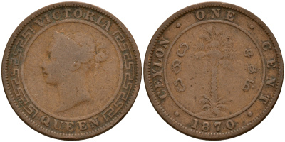 Цейлон 1 цент 1870 Виктория (1837-1901)  медь 4595-332