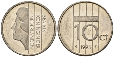 Нидерланды 10 центов 1995 Беатрикс (1980-2013) KM 203 никель  UNC  4598-134