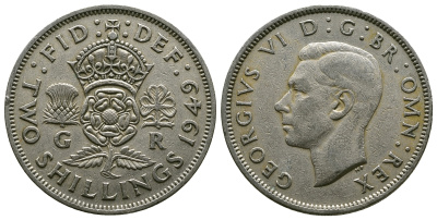 Великобритания 2 шиллинга (флорин) 1949 Георг VI (1936-1952) KM 878, Spink 4107 медно-никель 4381-1231