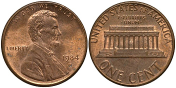 США 1 ЦЕНТ 1984 D, ЛИНКОЛЬН KM 201b цинк плакированный медью 4547-657
