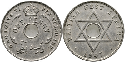 Британская Западная Африка 1 пенни 1947 Георг VI (1937-1952) KM 19 медно-никель 1523-311