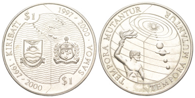 Кирибати и Самоа 1 доллар 1997 Времена меняются, неразрезанный формат KM 41 и 175 медно-никель PROOF 3896-1512