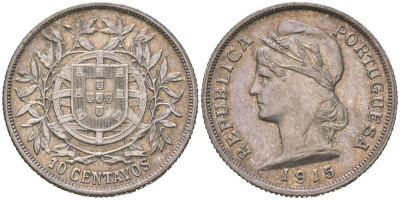 Португалия 10 сентаво 1915 INCM KM 563 медно-никель 4584-1225