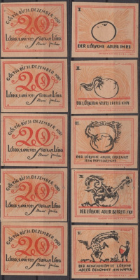 Любек полный набор из 5 нотгельдов (20 пфеннигов) 1921 DeNG 2 831.1 бумага UNC (пресс) 7556-19-4-1