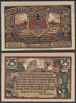 Рагун 25 пфеннигов ND (1921) DeNG 1 1094.1-6/12 бумага UNC (пресс) 8595-9-4-1