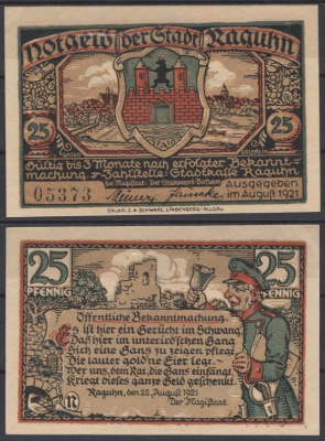 Рагун 25 пфеннигов ND (1921) DeNG 1 1094.1-6/12 бумага UNC (пресс) 8595-9-4-1