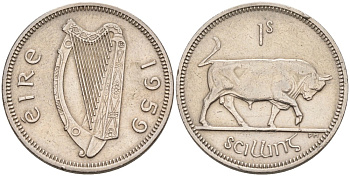 Ирландия 1 шиллинг 1959 бык KM 14а медно-никель 4561-1114