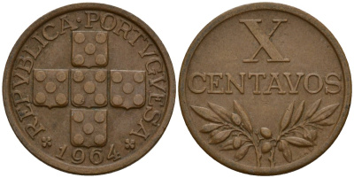 Португалия 10 сентаво 1964 KM 583 бронза 4154-1025