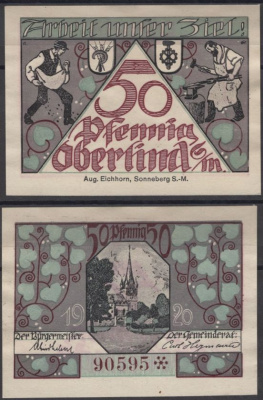 Оберлинд 50 пфеннигов 1920 Grabowski O6.6 бумага UNC (пресс) 8592-22-3-1