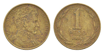 Чили 1 песо 1986 KM 216 алюминиевая бронза 4649-823