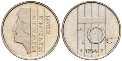 Нидерланды 10 центов 1994 Беатрикс (1980-2013) КМ 203 никель    4602-544