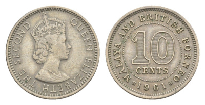 Малайя и Британское Борнео 10 центов 1961 KM 2 медно-никель 4636-164