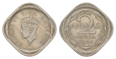 Индия 2 анны 1941 Георг VI (1936-1952) KM 541 медно-никель 4150-1023