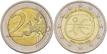 Австрия 2 евро 2012 10 лет монетарной политике и наличному евро KM 3205 биметалл UNC 4185-146