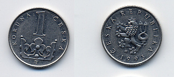 ЧЕХИЯ 1 КРОНА 1993 KM 7 сталь плакированная никелем 46-1014