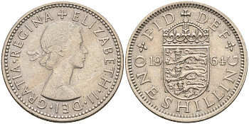 Великобритания 1 шиллинг 1964 Елизавета II (1952-2022), Английский герб KM 904, Spink 4147 медно-никель    4595-854