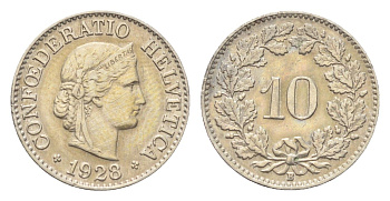 Швейцария 10 раппенов 1928 B KM 27 медно-никель 4708-143