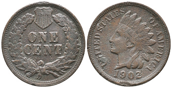 США 1 ЦЕНТ 1902 ИНДЕЕЦ, INDIAN HEAD KM 90а бронза 100-1024