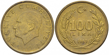 Турция 100 лир 1989 Кемаль Ататюрк KM 988 алюминиевая бронза 3309-1117