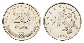 Хорватия 20 лип 1995 нечетный год KM 7 сталь плакированная никелем UNC 4659-719