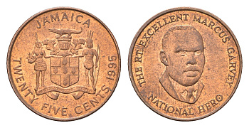 Ямайка 25 центов 1995 KM 167 сталь плакированная медью aUNC 4664-742