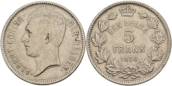 Бельгия 5 франков 1930 Belgen KM 98 никель    4157-813