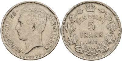 Бельгия 5 франков 1930 Belgen KM 98 никель    4157-813