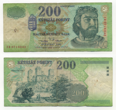 ВЕНГРИЯ 200 ФОРИНТОВ 2001 Pick 187a бумага 7204-37-1