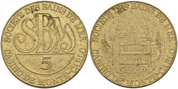 ФРАНЦИЯ ЖЕТОН ИГРОВОЙ ND MONTE-CARLO, CASINO SBM,5 желтый металл 4183-641