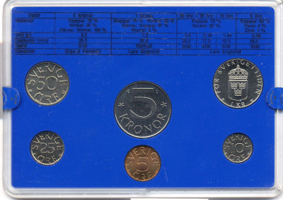 Швеция набор монетного двора из 6 монет 1980 в пластике, Карл XVI Густав (1973- ) KM MS15 UNC 4-3-6-131