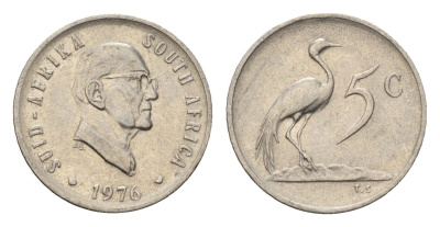 ЮАР 5 центов 1976 Окончание президентства Якобуса Йоханнеса Фуше KM 93 никель 4687-135