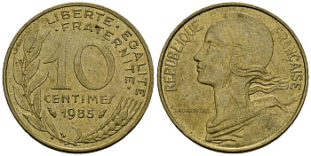 Франция 10 сантимов 1985 тип Марианна KM 929, LE FRANC 144.25 медь алюминий никель 4136-425
