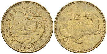 Мальта 1 цент 1986 ласка, горностай KM 78 никель латунь 4585-1116