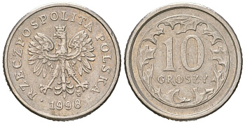 Польша 10 грошей 1998 MW KM 279, Parchimowicz 704e медно-никель aUNC 4532-411