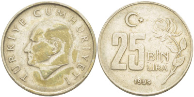 Турция 25000 лир 1999 Мустафа Кемаль Ататюрк KM 1041 медь никель цинк 4525-633