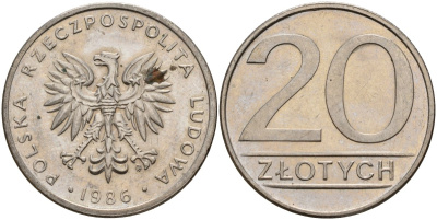 Польша 20 злотых 1986 MW Y 153.1 медно-никель 4187-712