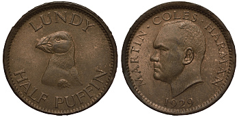 Остров Ланди 1/2 паффина 1929 Мартин Колес Харман KM Tn 1, Seaby 7849 бронза UNC 1525-832