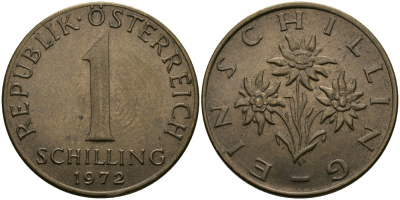 Австрия 1 шиллинг 1972 KM 2886 алюминиевая бронза 98-117