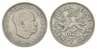 Сьерра-Леоне 20 центов 1964 KM 20 медно-никель 4678-1024