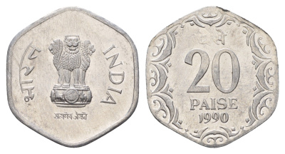 Индия 20 пайс 1990 KM 44 алюминий UNC 4654-655
